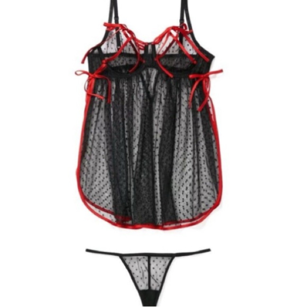 Adore Me Baby Doll Lingerie Black Sleep Dress Naomi Négligée GString Plus New 0X